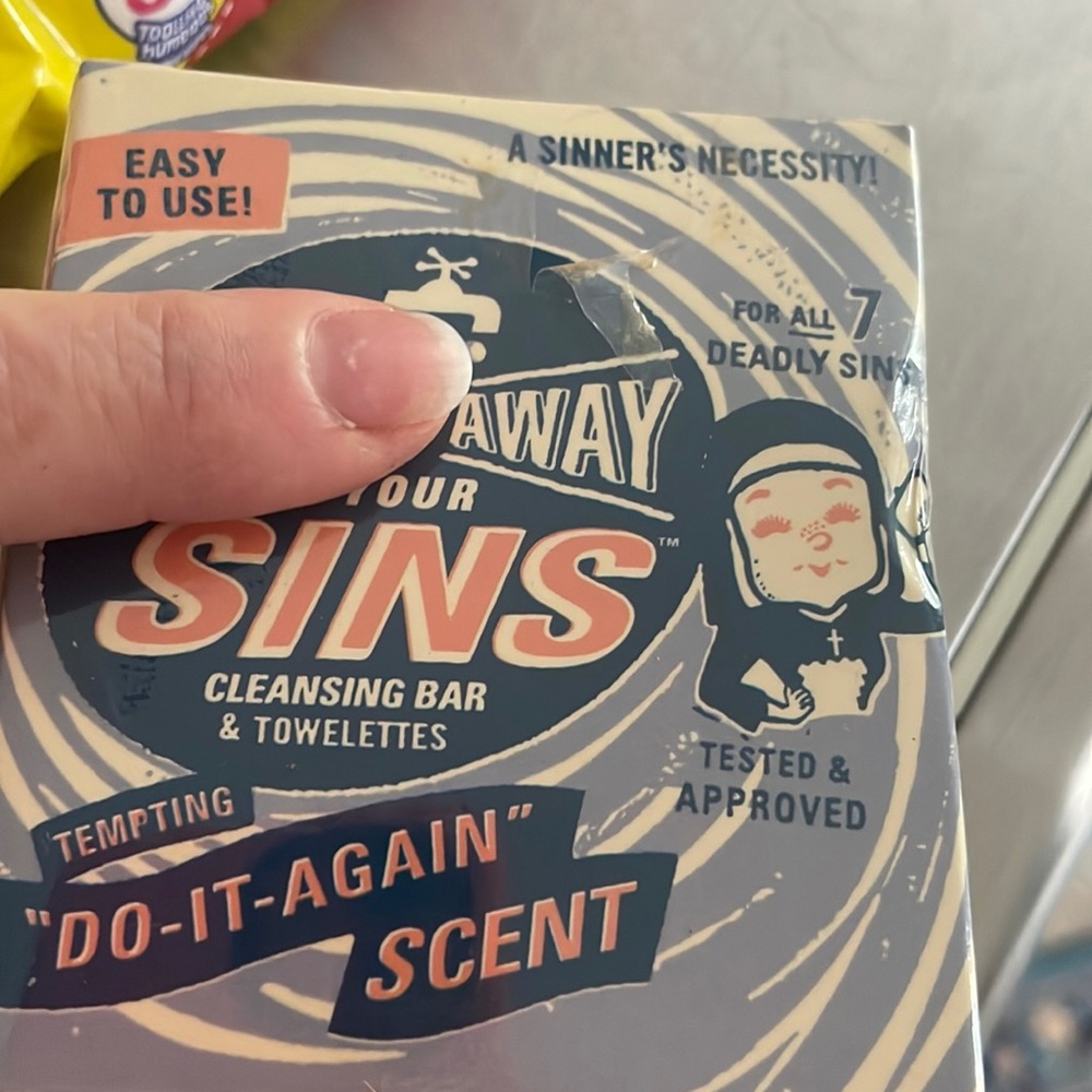 Humorous wash away sins towelettes